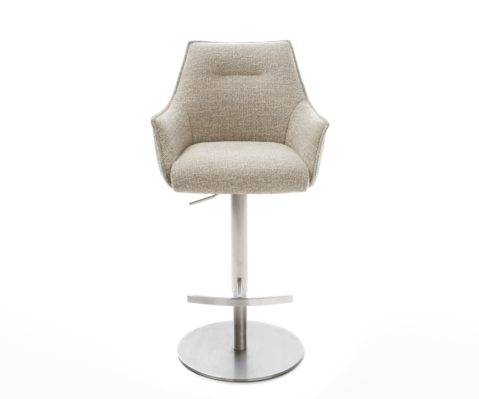 Barová stolička Alja-Flex tkanina mäkký béžová otočná podstava výškovo nastaviteľná nerezová oceľ strieborno sivá vrecková pružina - Image 2