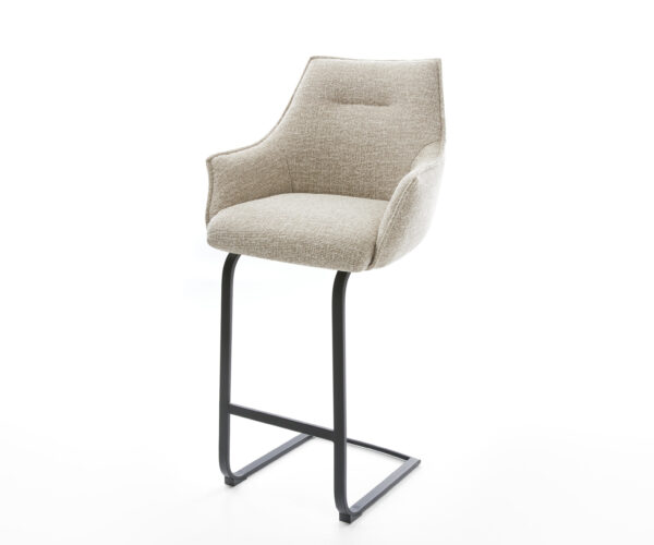 Barová stolička Alja-Flex tkanina mäkká béžová konzolová podstava plochý kov čierna vrecková pružina
