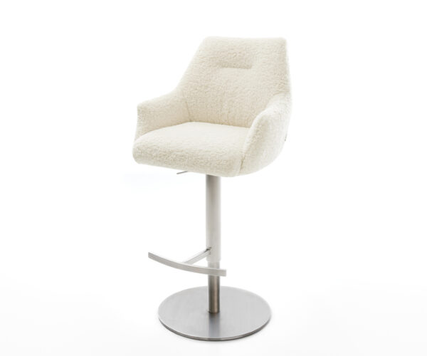 Barová stolička Alja-Flex teddy látka béžová otočná podstava výškovo nastaviteľná nerezová oceľ strieborno sivá vrecková pružina