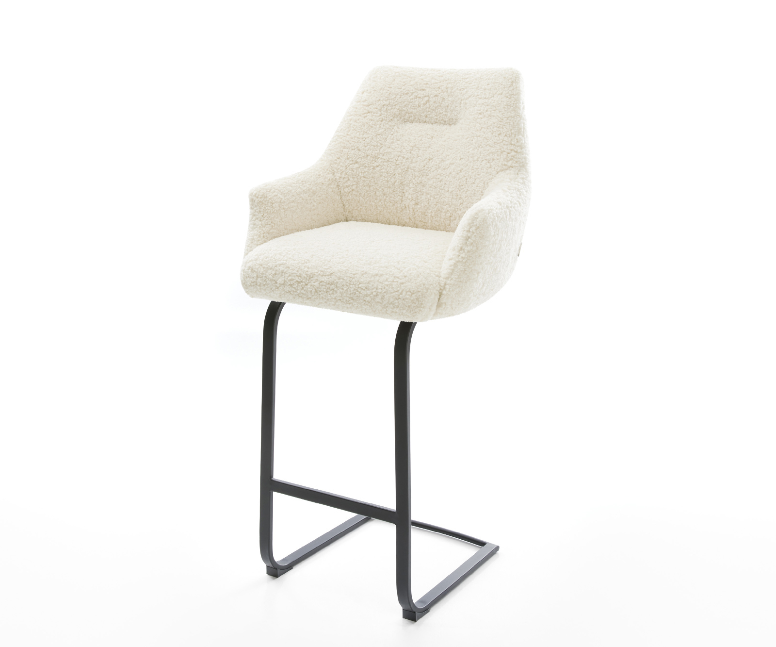 Barová stolička Alja-Flex teddy látka béžová konzolová podstava plochý kov čierna vrecková pružina