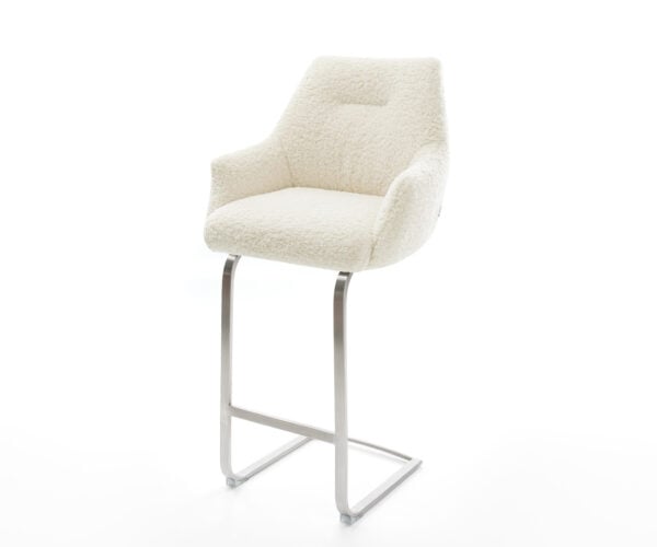 Barová stolička Alja-Flex teddy látka béžová konzolová podstava plochá nerezová oceľ strieborno sivá vrecková pružina