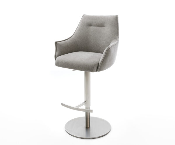 Barová stolička Alja-Flex texturovaná látka mäkký otočná podstava výškovo nastaviteľná nerezová oceľ strieborno sivá vrecková pružina