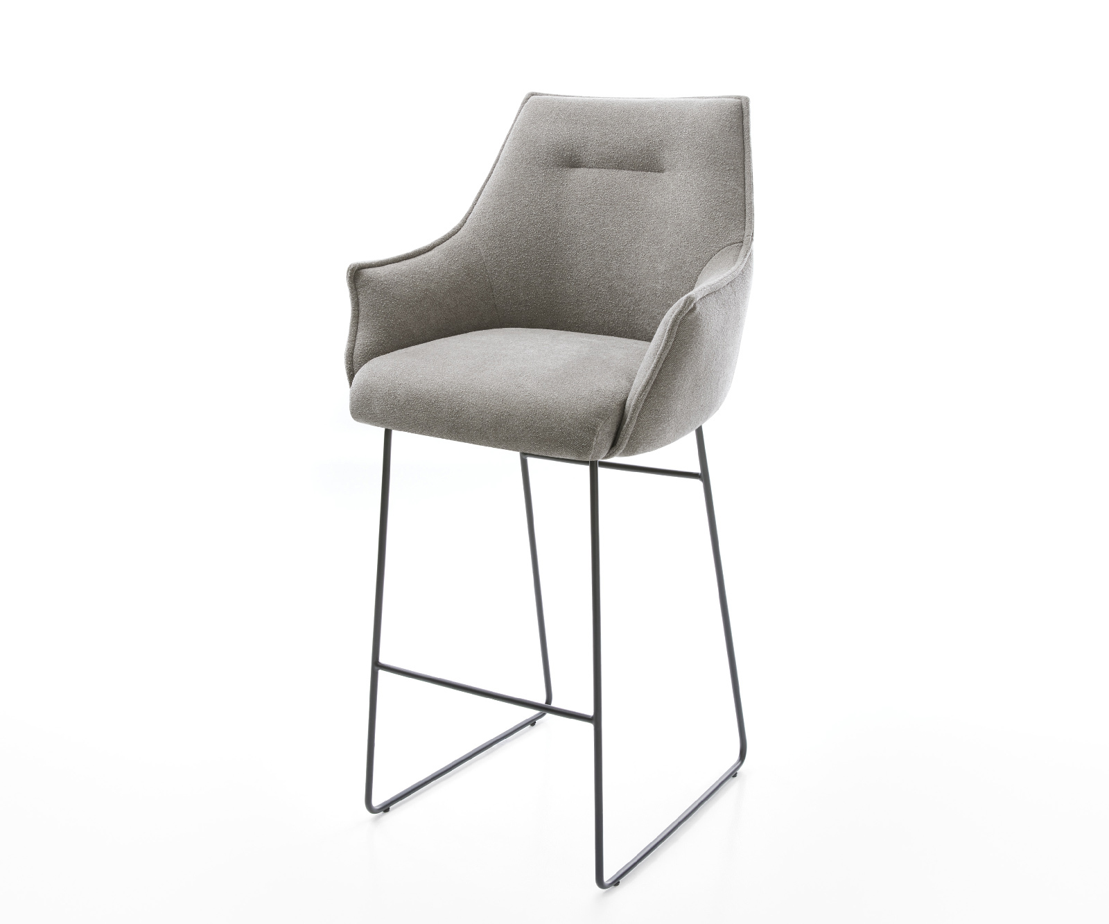 Barová stolička Alja-Flex texturovaná látka mäkký sivá tenká kovová podstava čierna vrecková pružina