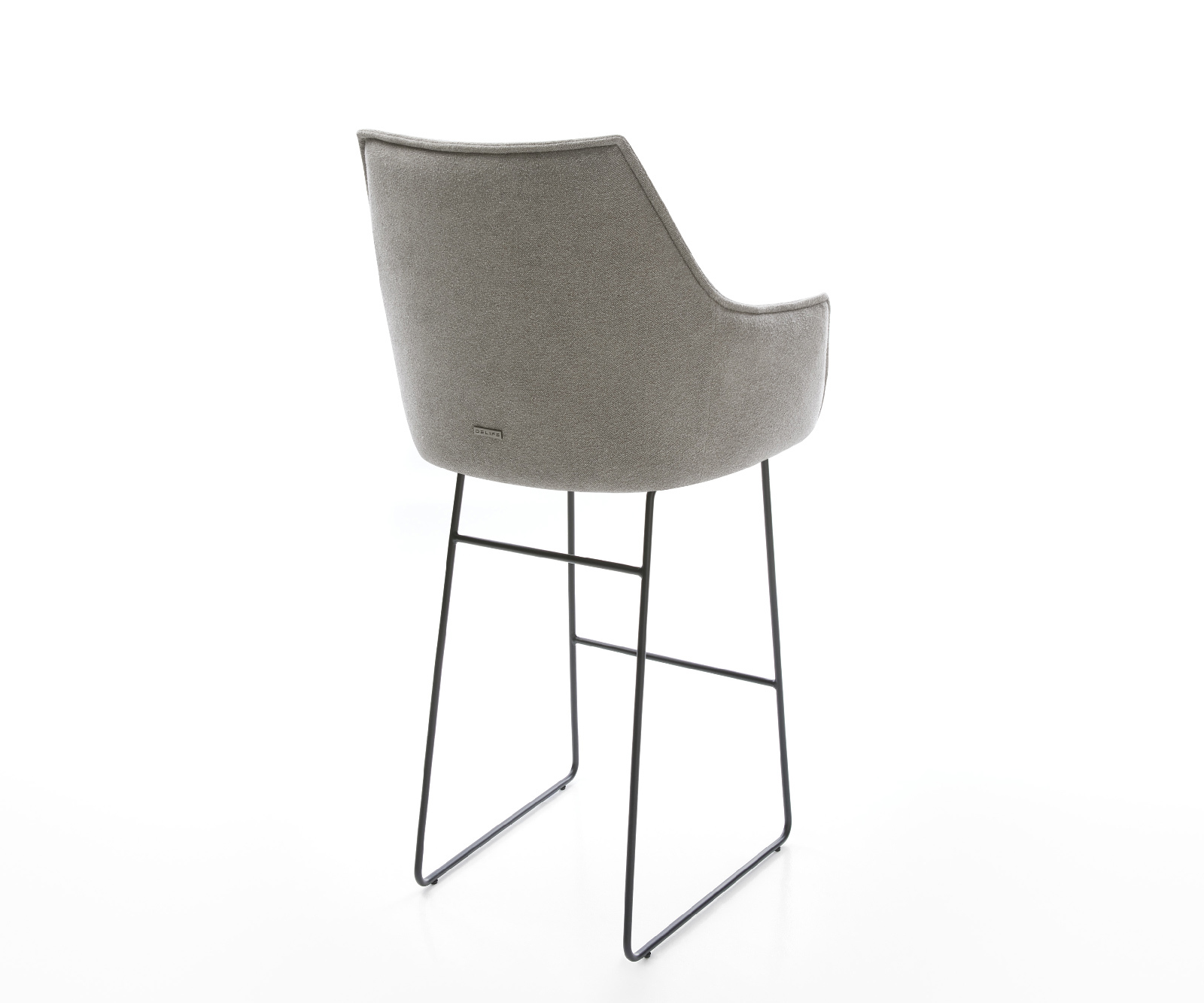 Barová stolička Alja-Flex texturovaná látka mäkký sivá tenká kovová podstava čierna vrecková pružina - Image 5