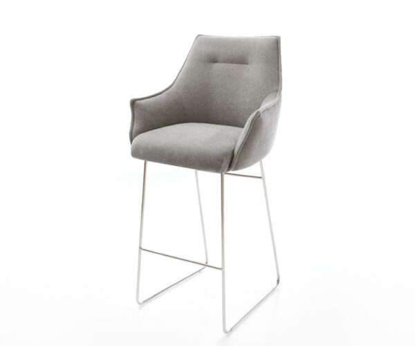 Barová stolička Alja-Flex texturovaná látka mäkká sivá tenká podstava nerezová oceľ strieborno sivá vrecková pružina