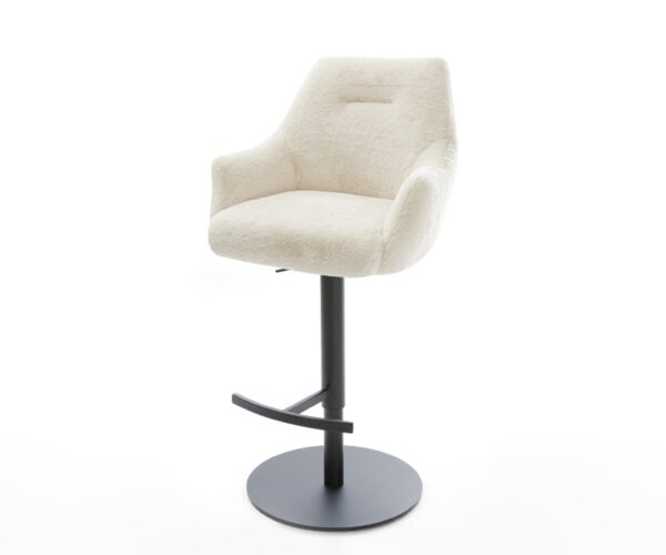 Barová stolička Alja-Flex plyšový manšester krémovo biela otočná podstava výškovo nastaviteľná kov čierna vrecková pružina
