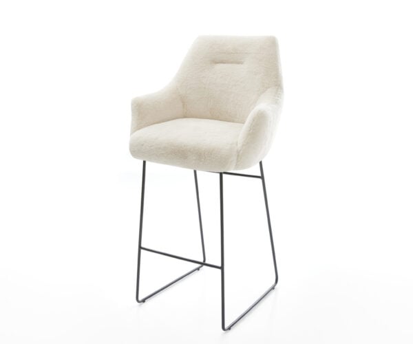 Barová stolička Alja-Flex plyšový manšester krémovo biela tenká podstava kov čierna vrecková pružina