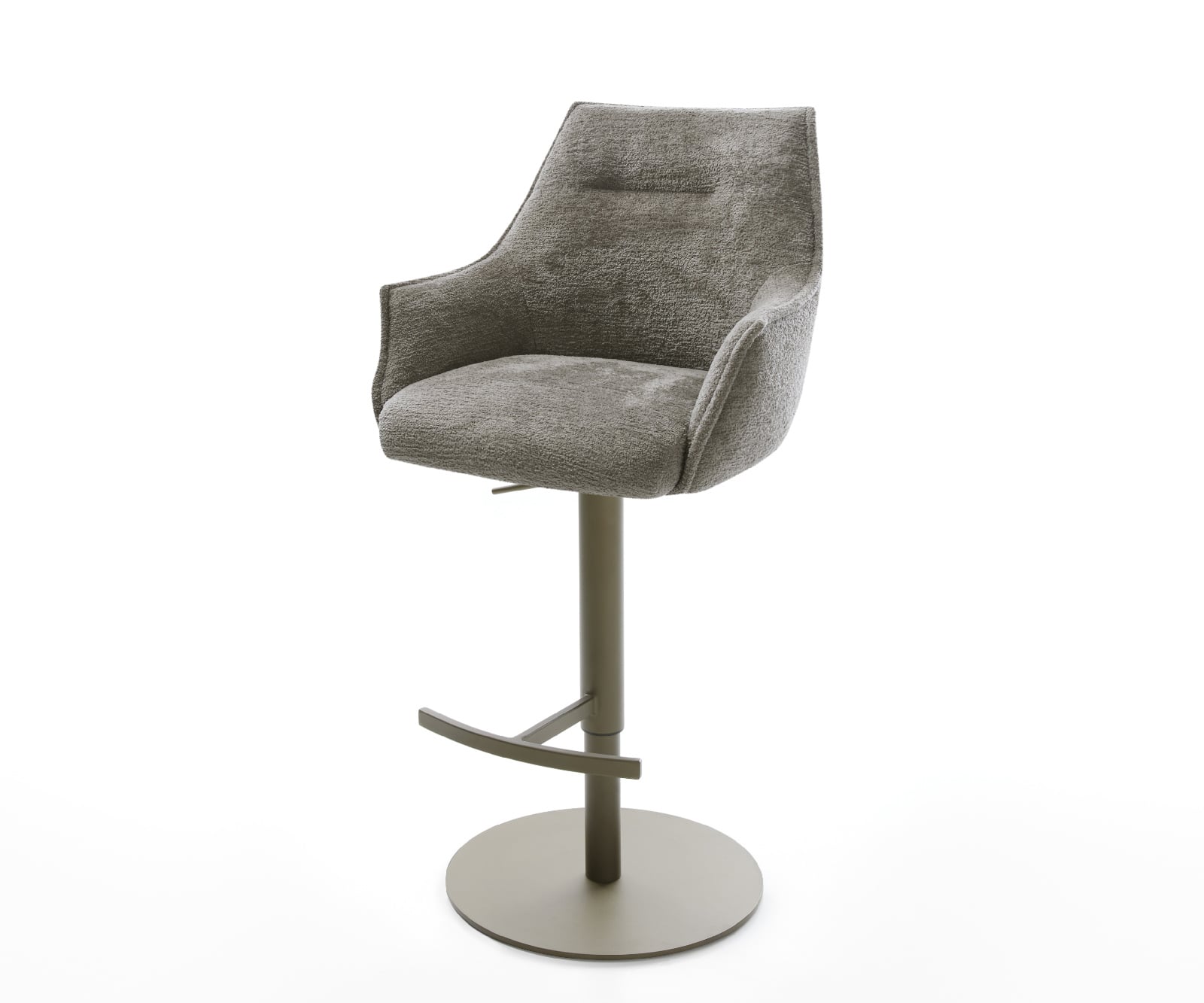 Barová stolička Alja-Flex bouclé mäkký tmavobéžová otočná podstava výškovo nastaviteľná kov titánová vrecková pružina