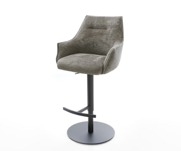 Barová stolička Alja-Flex bouclé mäkký tmavobéžová otočná podstava výškovo nastaviteľná kov čierna vrecková pružina