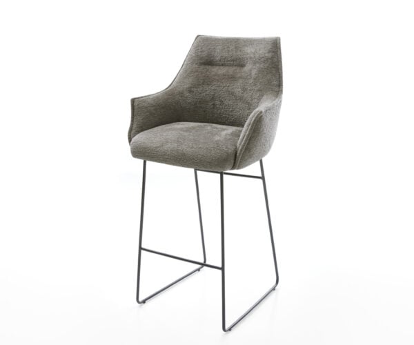 Barová stolička Alja-Flex bouclé mäkký tmavobéžová tenká podstava kov čierna vrecková pružina