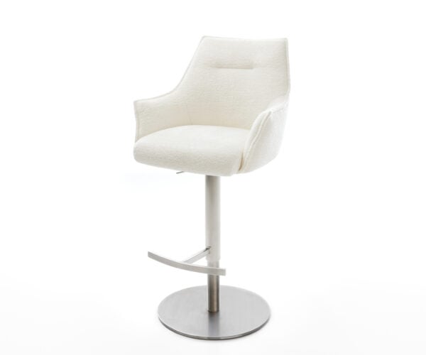 Barová stolička Alja-Flex bouclé mäkký béžová otočná podstava výškovo nastaviteľná nerezová oceľ strieborno sivá vrecková pružina