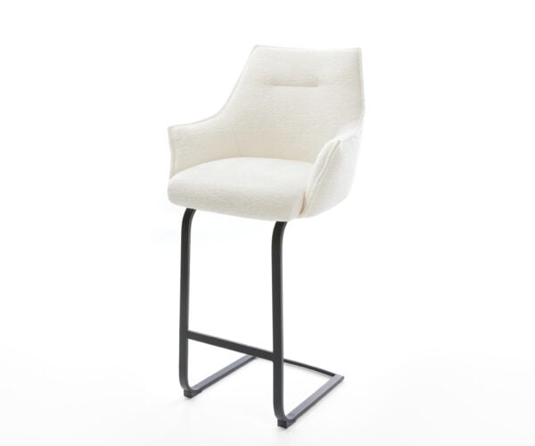 Barová stolička Alja-Flex bouclé mäkký béžová konzolová podstava plochý kov čierna vrecková pružina