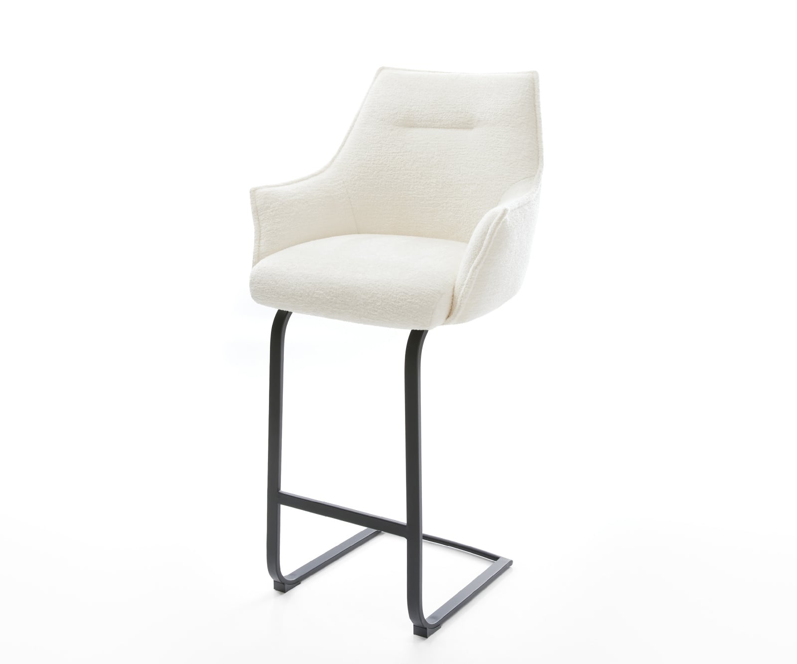 Barová stolička Alja-Flex bouclé mäkký béžová konzolová podstava plochý kov čierna vrecková pružina