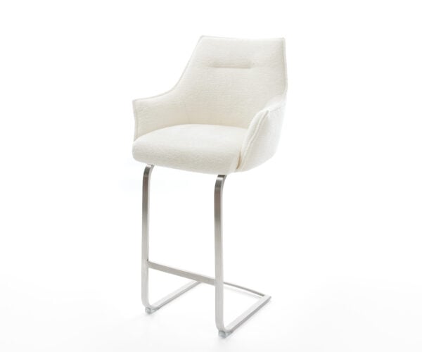 Barová stolička Alja-Flex bouclé mäkký béžová konzolová podstava plochá nerezová oceľ strieborná vrecková pružina