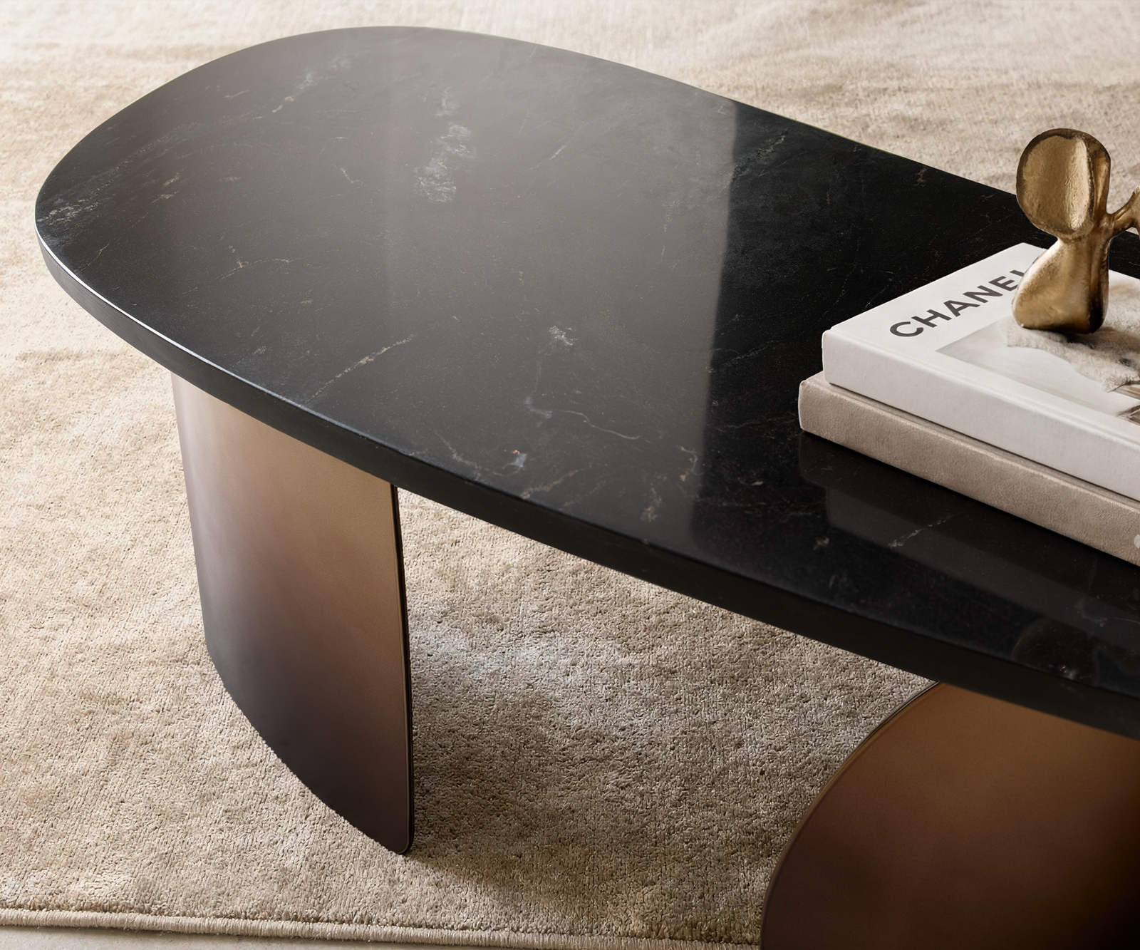 Konferenčný stolík Marvello 100x50 cm mramor čierna strieborná kov zlatá Fusion povrchová úprava - Image 4