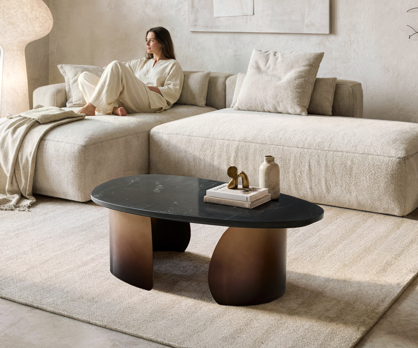 Konferenčný stolík Marvello 100x50 cm mramor čierna strieborná kov zlatá Fusion povrchová úprava - Image 2