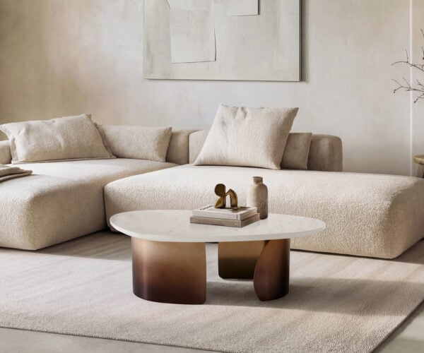 Konferenčný stolík Marvello 100x50 cm mramor biela kov zlatá Fusion povrchová úprava