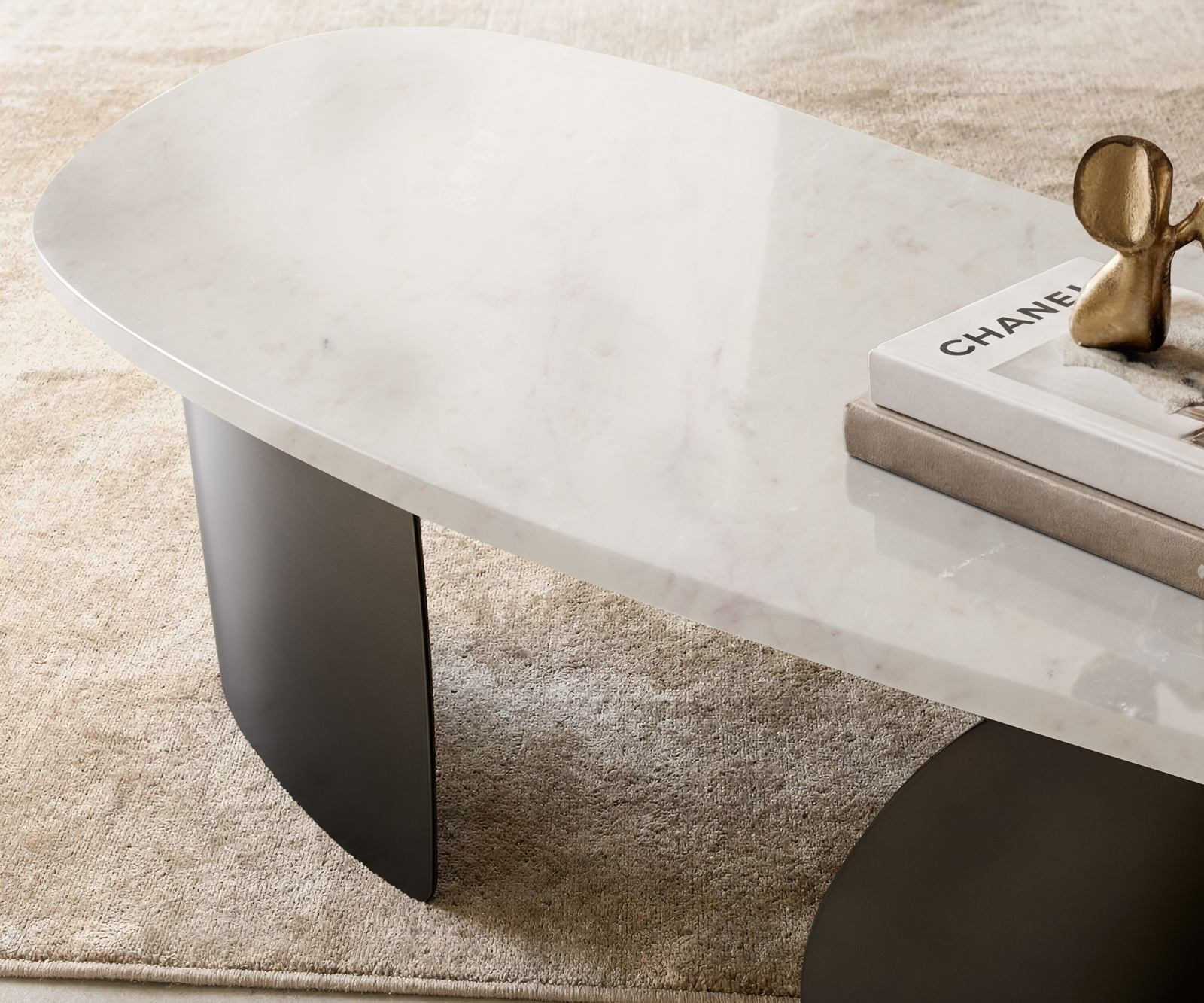 Konferenčný stolík Marvello 100x50 cm mramor biela kov čierna vintage - Image 4