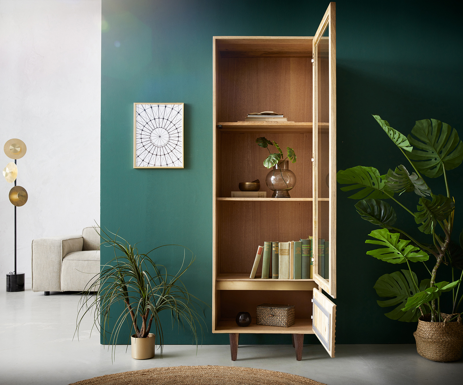 Vitrína Budaya 60x165 cm mango prírodná 2 dvierka podstava štvorcová - Image 6