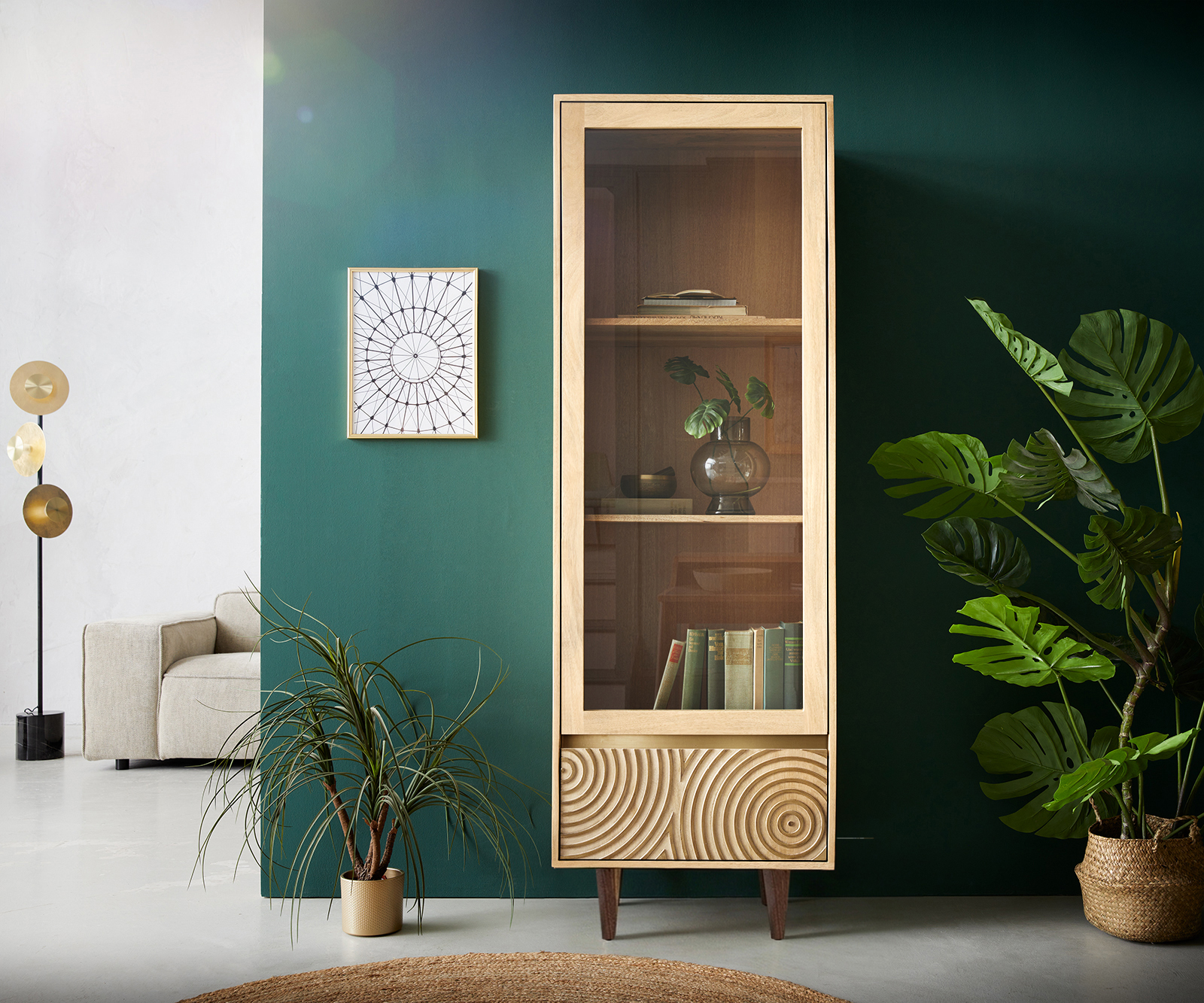 Vitrína Budaya 60x165 cm mango prírodná 2 dvierka podstava štvorcová - Image 2