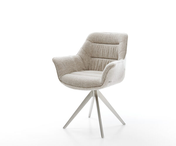 Jedálenská stolička Kaira-Flex tkaná látka mäkká béžová krížová podstava hranatá nerezová oceľ 180° otočný