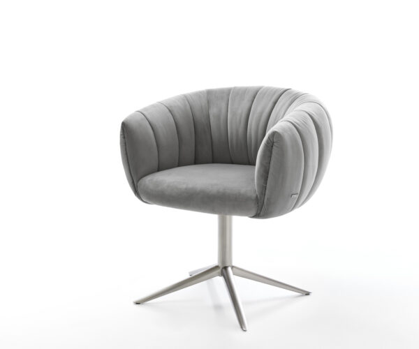 Jedálenská stolička Jada-Flex zamat sivá krížová podstava nerezová oceľ 360° otočný hojdacia funkcia vrecková pružina