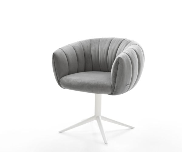 Jedálenská stolička Jada-Flex zamat sivá krížová podstava biela 360° otočná hojdacia funkcia vrecková pružina