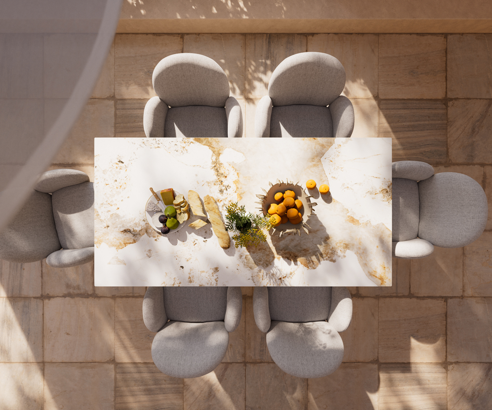 Záhradný jedálenský stôl Edge 200×100 cm keramika Minas melange bielo-béžová krížová podstava obdĺžnik nerezová oceľ - Image 6