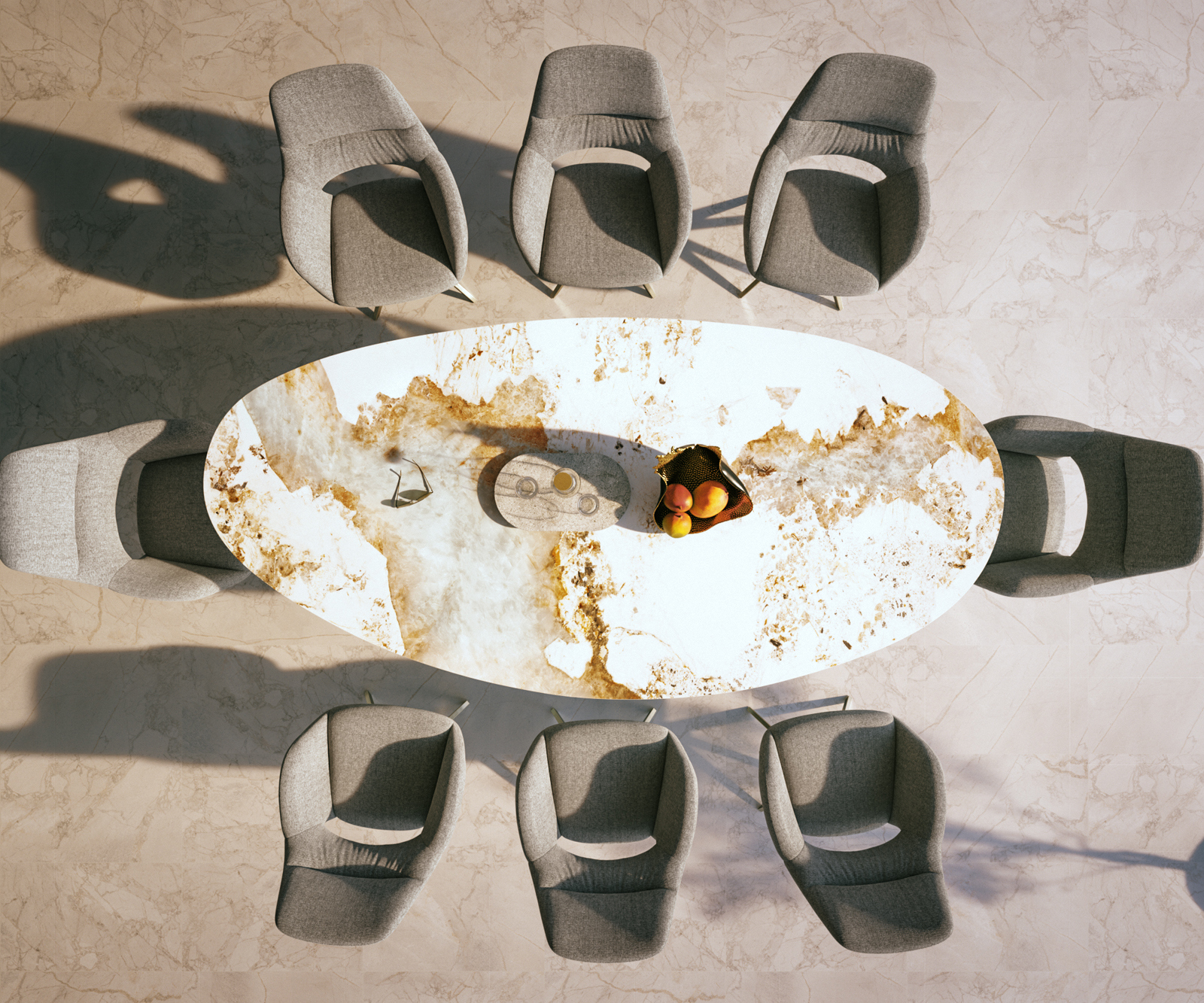 Záhradný stôl Edge oválny 280x130 cm keramika Minas Melange bielo-béžová krížová podstava obdĺžnik nerezová oceľ - Image 6