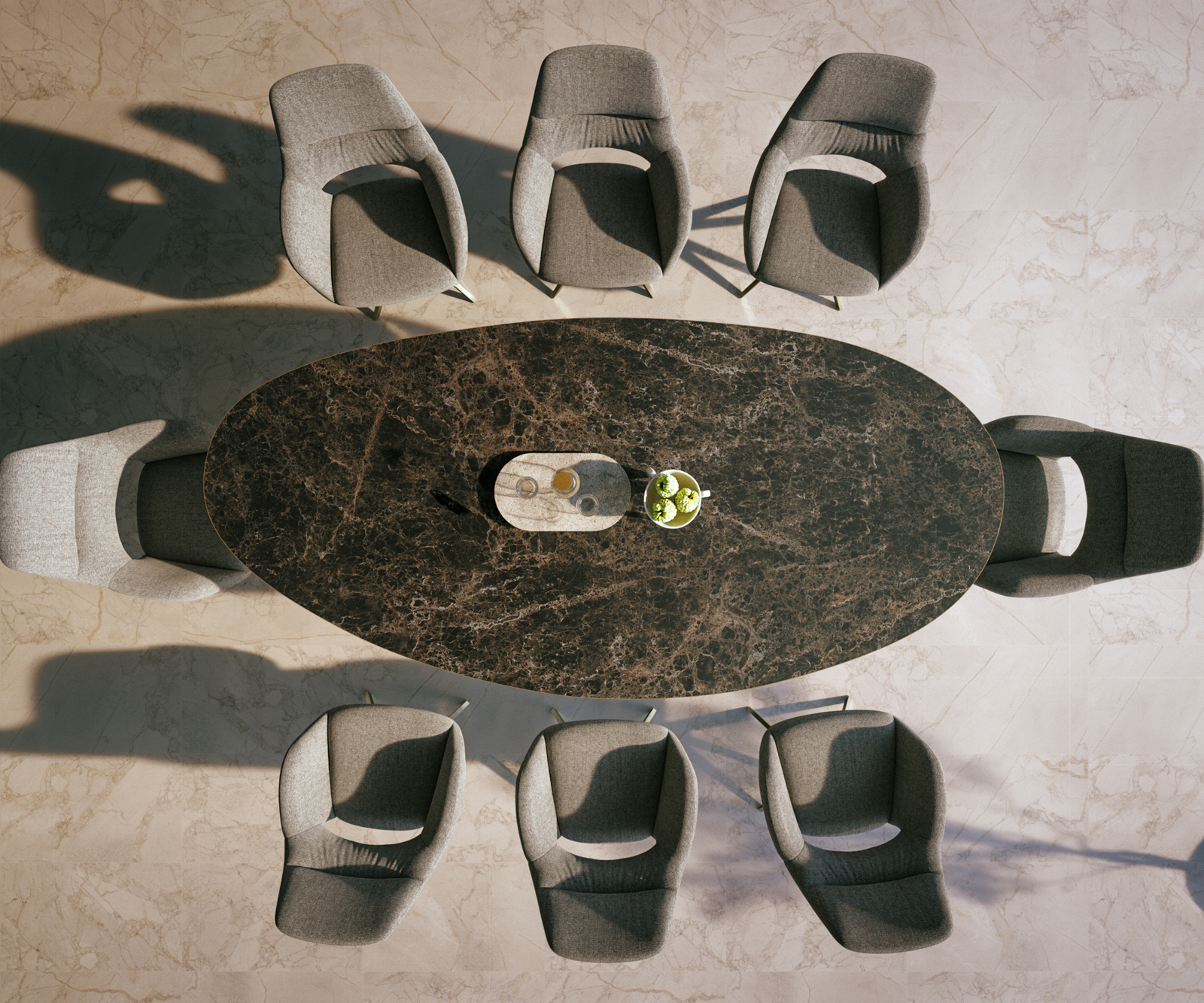 Záhradný jedálenský stôl Edge oválny 280x130 cm keramika Laminam® Emperador Extra Lucidato tmavohnedá krížová podstava obdĺžniková nerezová oceľ - Image 6