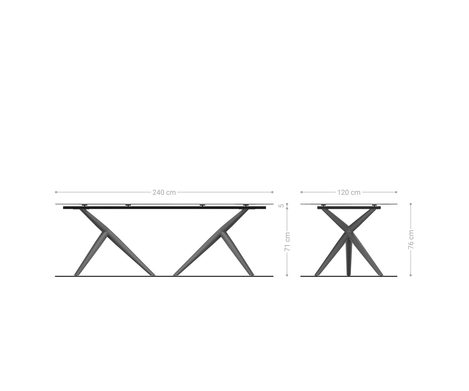 Jedálenský stôl Edge zaoblený 240×120 cm keramika Minas Melange bielo-béžová Estelar okrúhly kov titánová farba efekt - Image 7