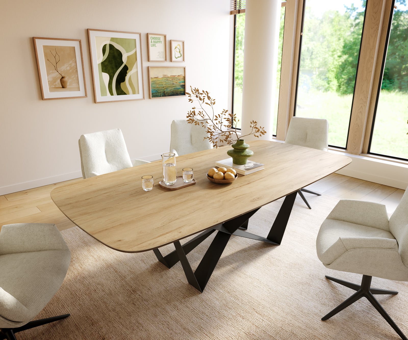 Jedálenský stôl Edge zaoblený 240×120 cm keramika Laminam® sabbia dubová farba pavúk plochá oceľ čierna - Image 2