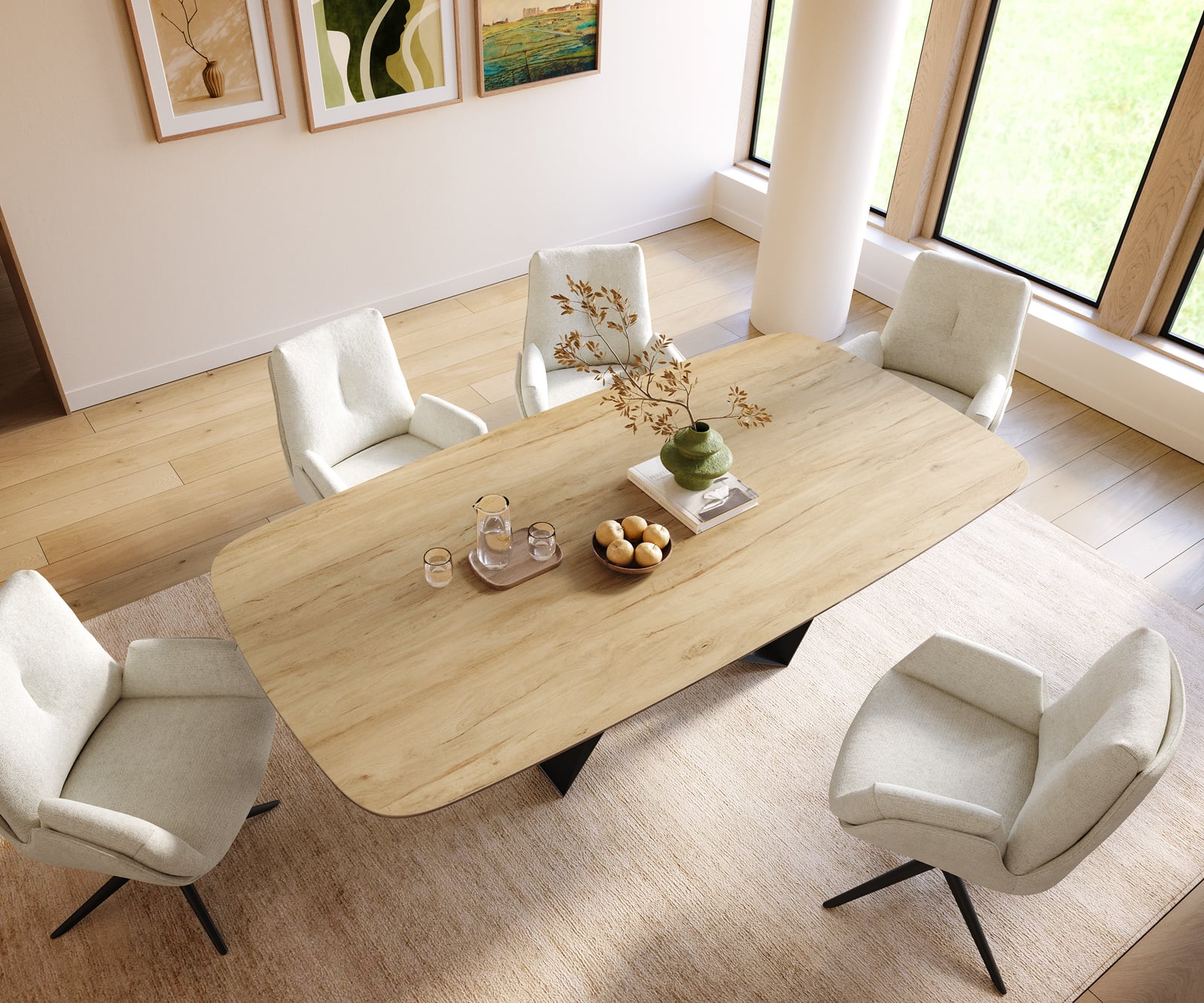 Jedálenský stôl Edge zaoblený 240×120 cm keramika Laminam® sabbia dubová farba pavúk plochá oceľ čierna - Image 4