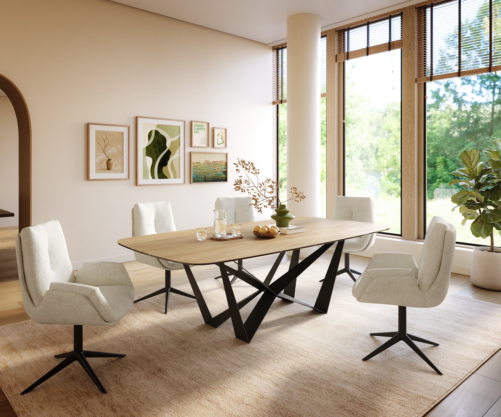 Jedálenský stôl Edge zaoblený 240×120 cm keramika Laminam® sabbia dubová farba pavúk plochá oceľ čierna - Image 6