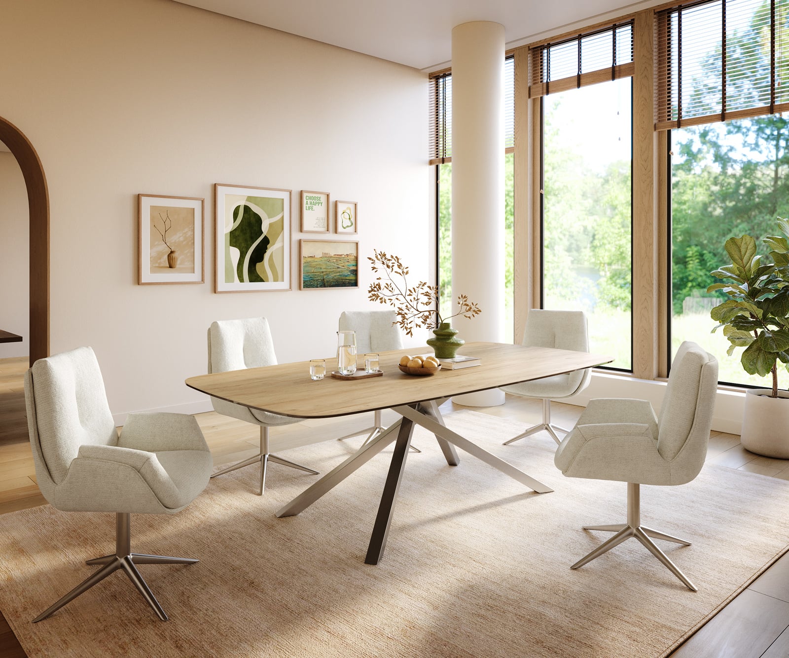 Jedálenský stôl Edge zaoblený 240×120 cm keramika Laminam® sabbia v dubovej farbe krížová podstava nerezová oceľ - Image 6