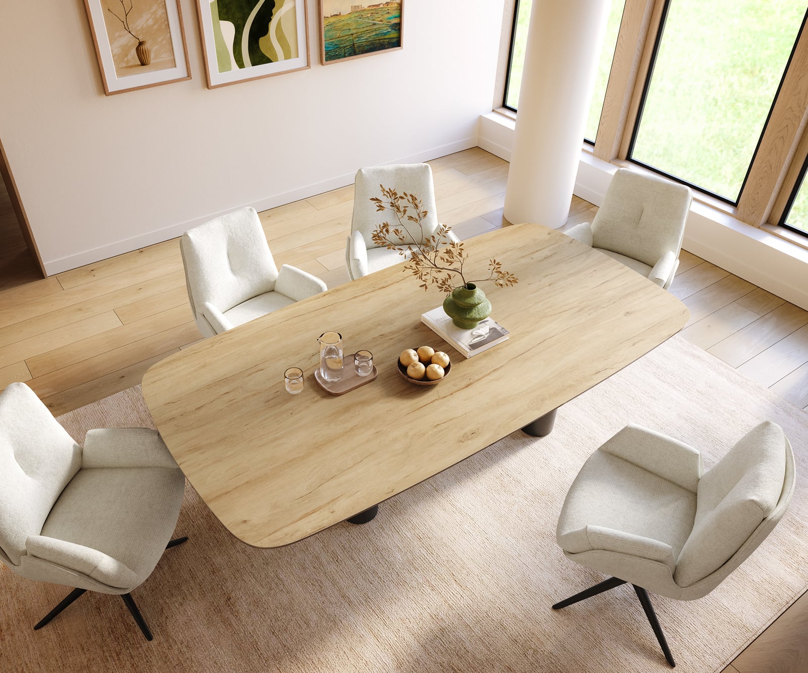 Jedálenský stôl Edge zaoblený 240×120 cm keramika Laminam® sabbia v dubovej farbe kovová podstava čierna - Image 4