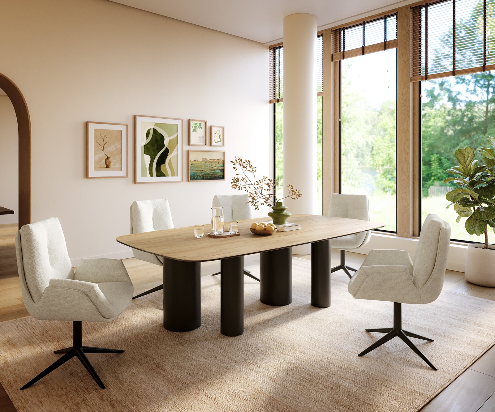 Jedálenský stôl Edge zaoblený 240×120 cm keramika Laminam® sabbia v dubovej farbe kovová podstava čierna - Image 6