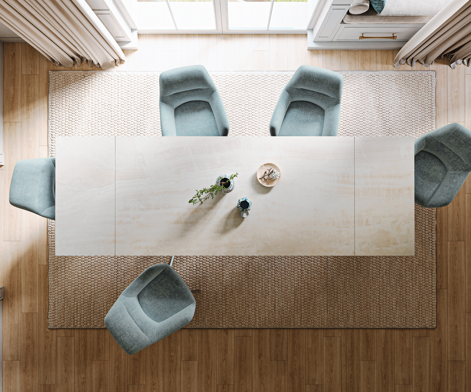 Jedálenský stôl Edge 200-300×100 cm keramika onyx šampanské spider plochá oceľ nerezová oceľ rozkladací - Image 6