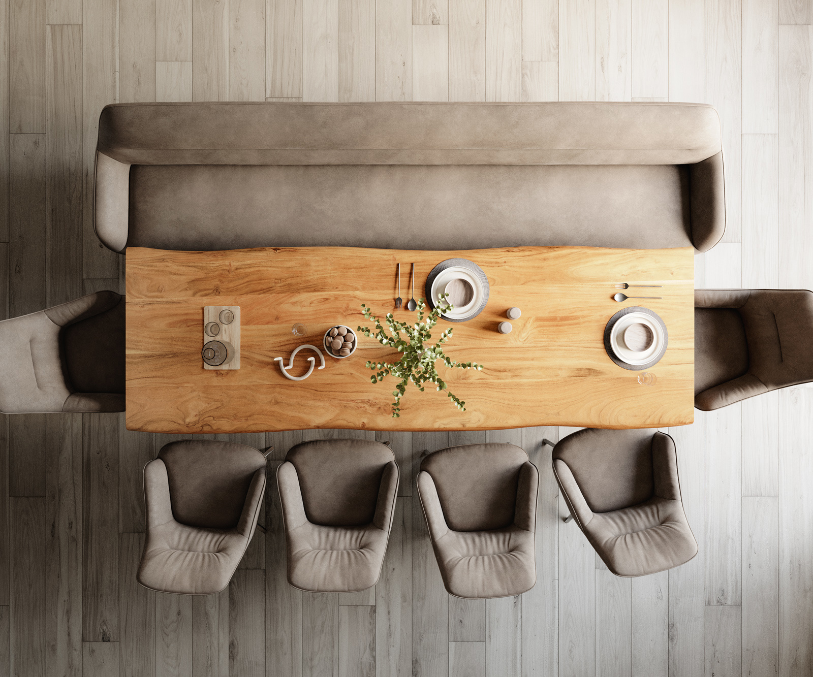 Jedálenská lavica Taya-Flex 300 cm mikrovlákno taupe vintage krížová podstava hranatá nerezová oceľ vrecková pružina - Image 6