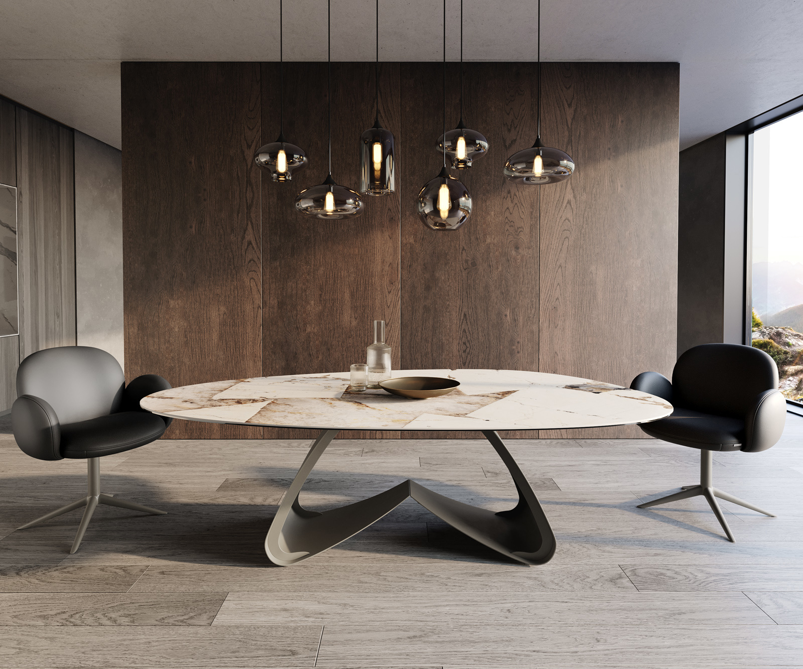 Jedálenský stôl Edge oválny 220×120 keramika iris FMG Patagonia Lappato podstava v tvare W kov titánová farba - Image 2