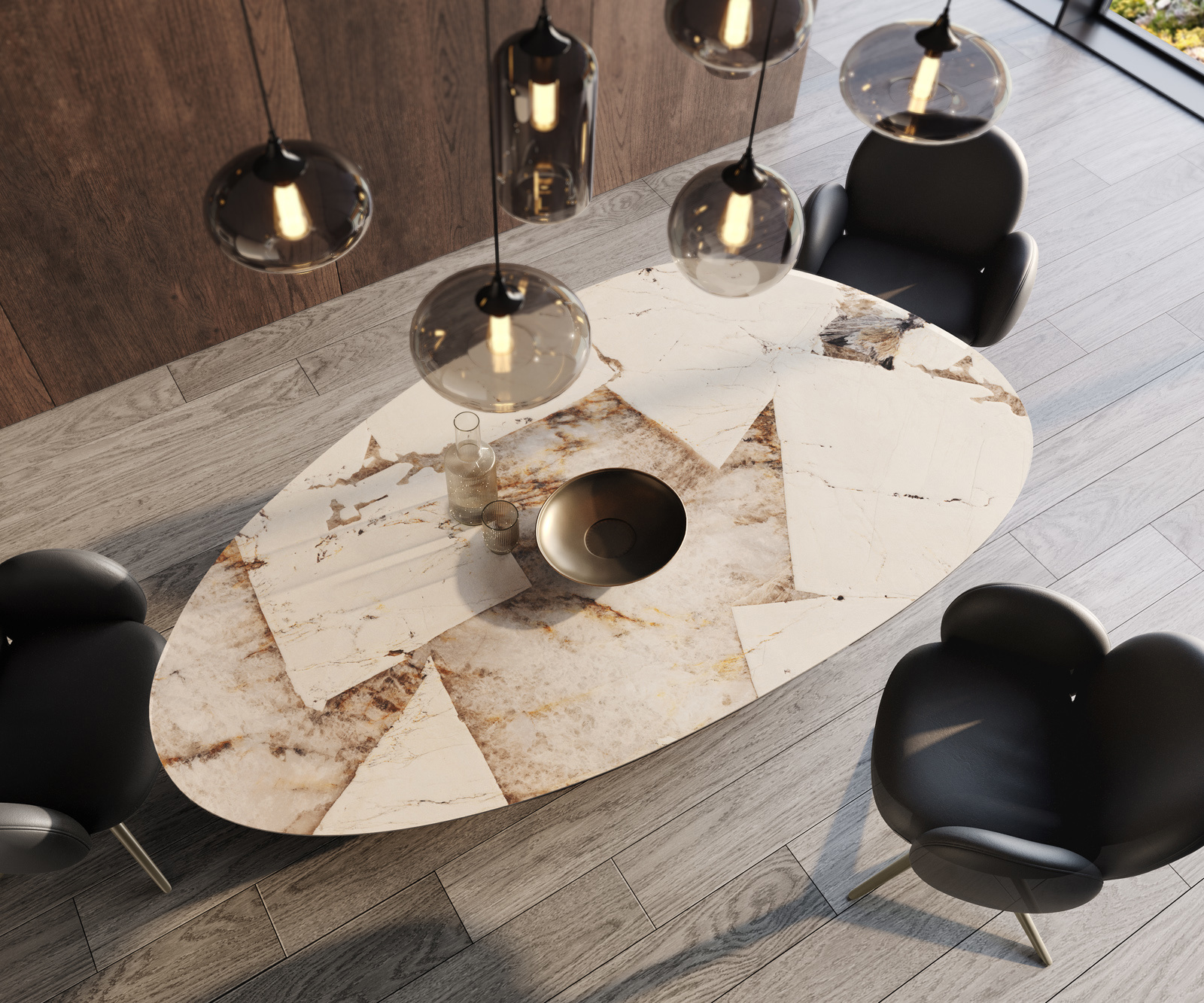 Jedálenský stôl Edge oválny 220×120 keramika iris FMG Patagonia Lappato podstava v tvare W kov titánová farba - Image 4