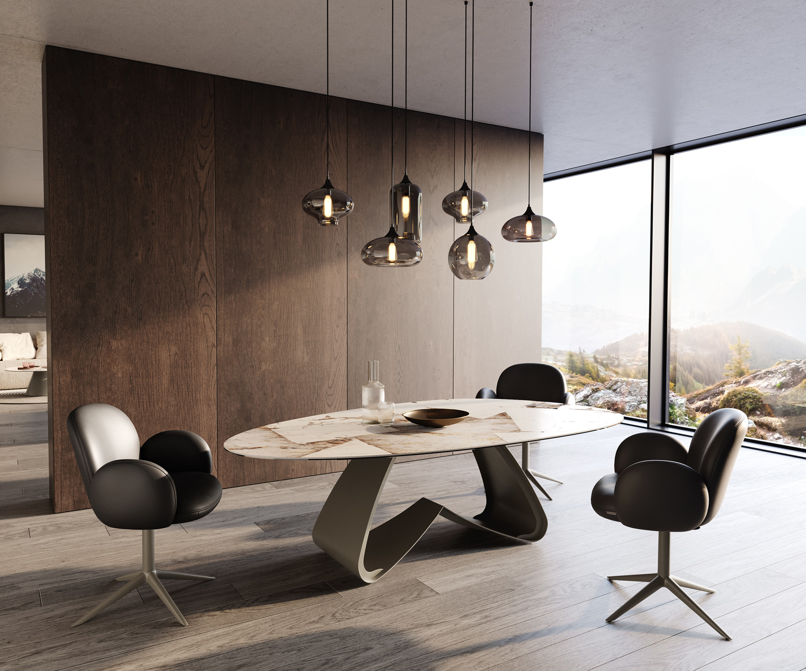 Jedálenský stôl Edge oválny 220×120 keramika iris FMG Patagonia Lappato podstava v tvare W kov titánová farba - Image 6