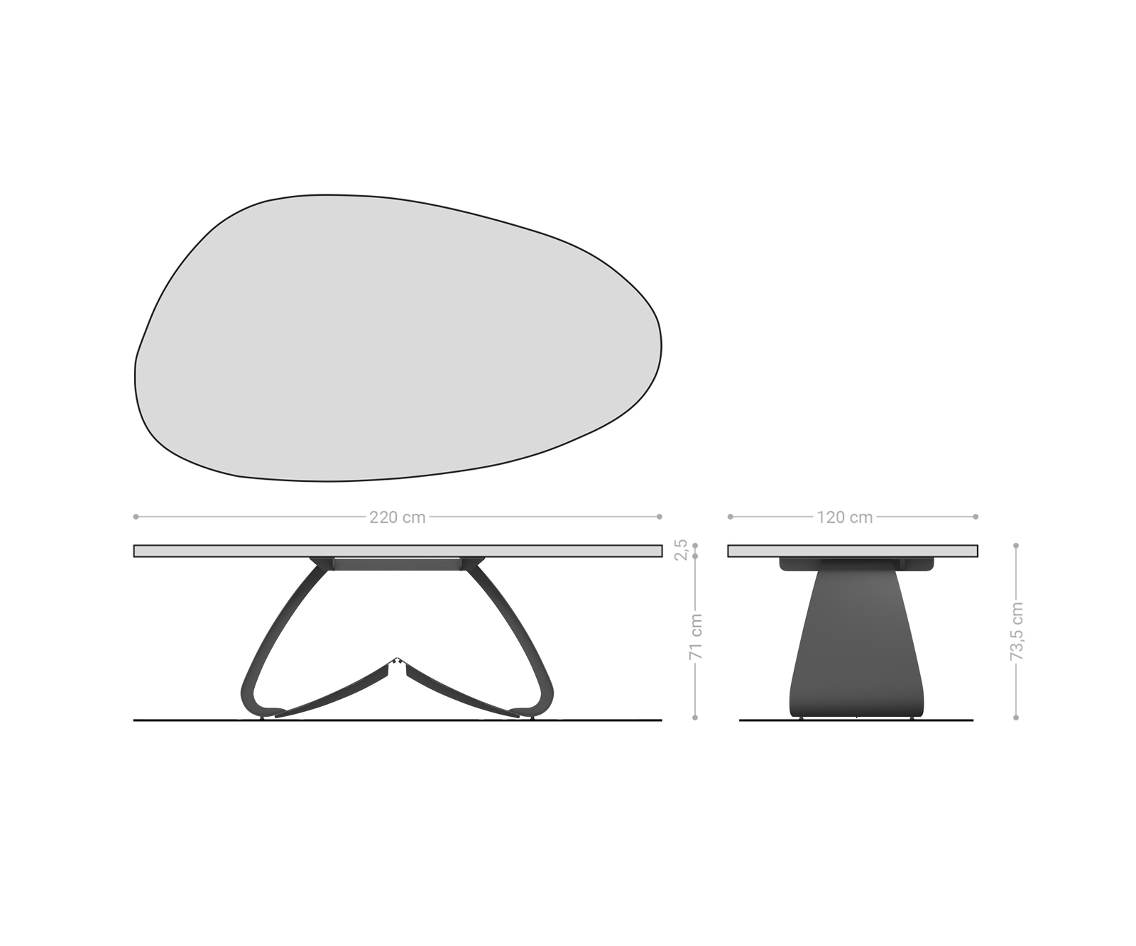 Jedálenský stôl Edge oválny 220×120 keramika iris FMG Patagonia Lappato podstava v tvare W kov titánová farba - Image 7