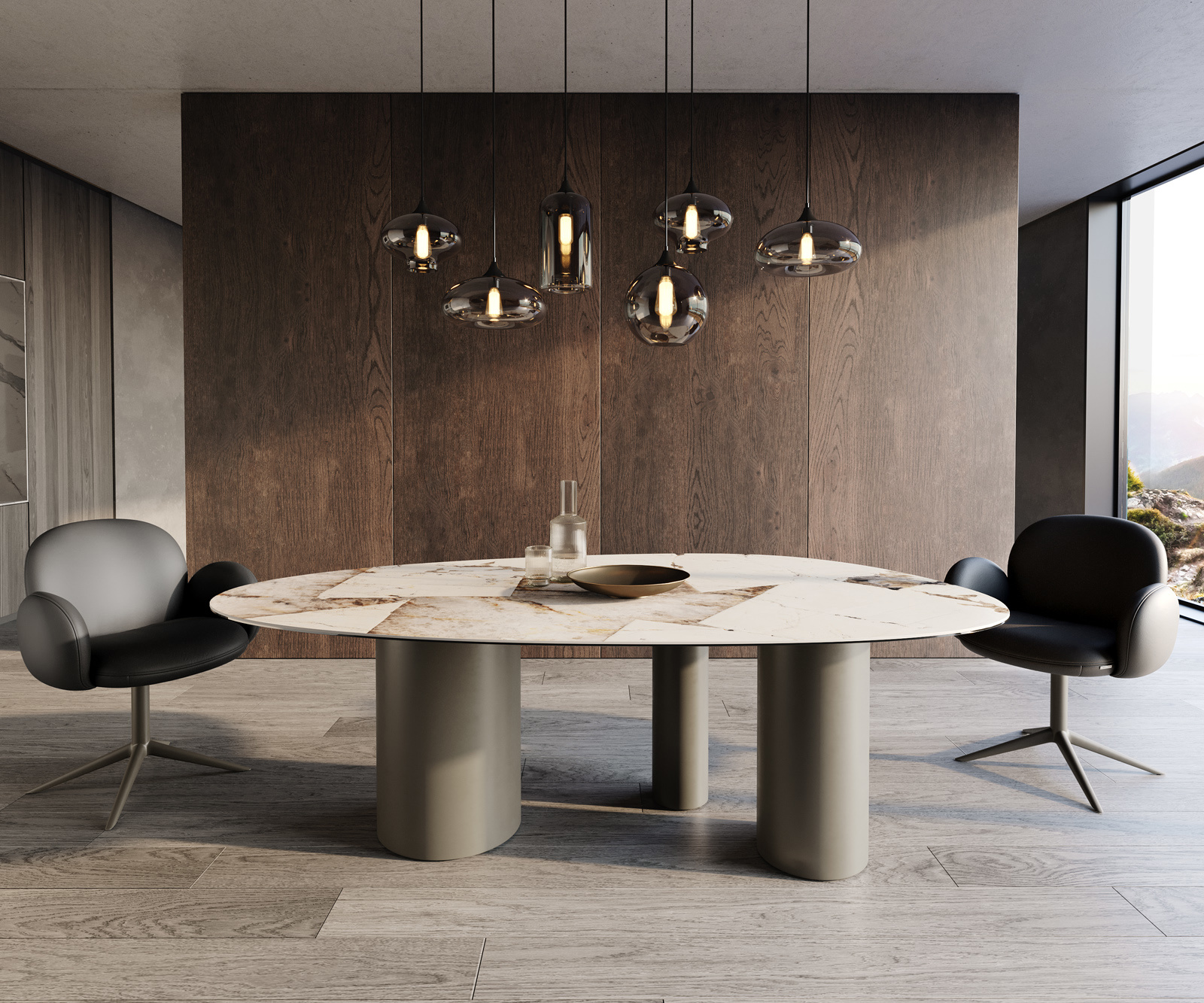 Jedálenský stôl Edge oválny 220×120 keramika iris FMG Patagonia Lappato Troa kov titánová farba - Image 2