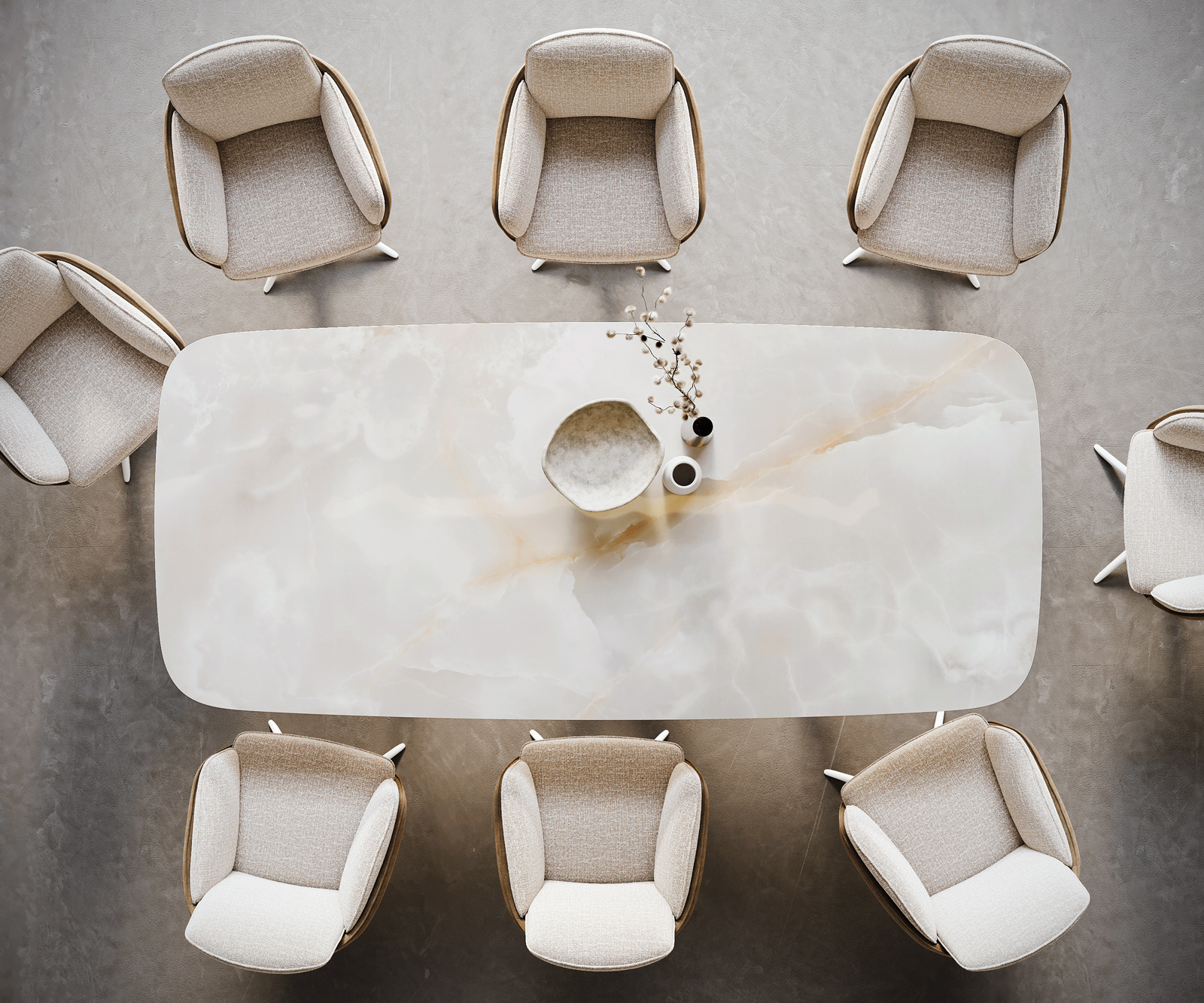 Jedálenský stôl Edge zaoblený 270×120 cm keramika Iris FMG Onice Grigio kov šikmý biela - Image 6