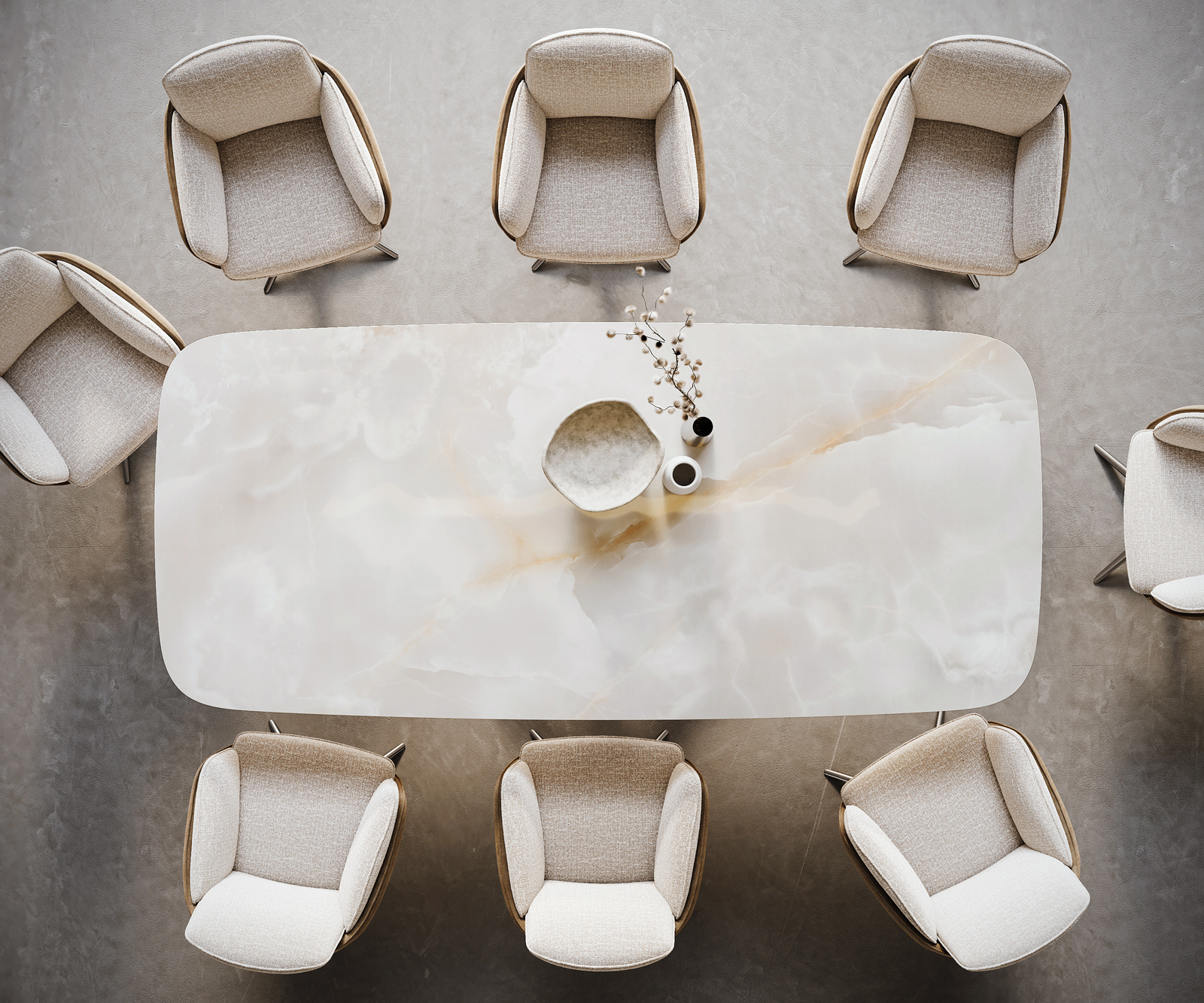 Jedálenský stôl Edge zaoblený tvar 270×120 cm keramika Iris FMG Onice Grigio krížová podstava obdĺžniková nerezová oceľ - Image 6