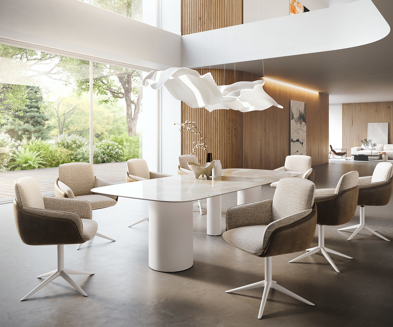 Jedálenský stôl Edge zaoblený tvar 270×120 cm keramika Iris FMG Onice Grigio Troa kov biela - Image 7