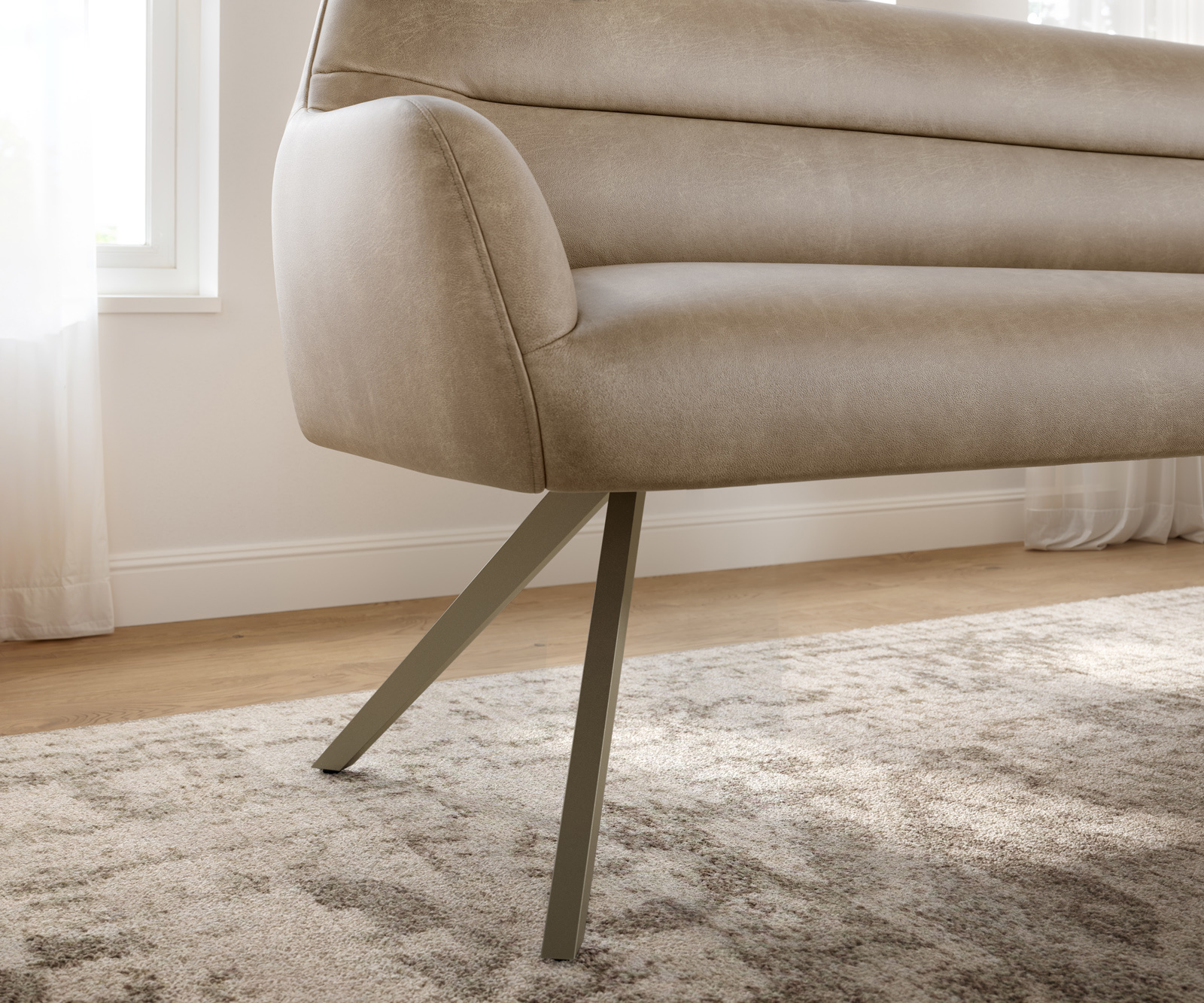 Jedálenská lavica Taya-Flex 200 cm mikrovlákno béžová vintage krížová podstava hranatá titánová farba vrecková pružina - Image 5