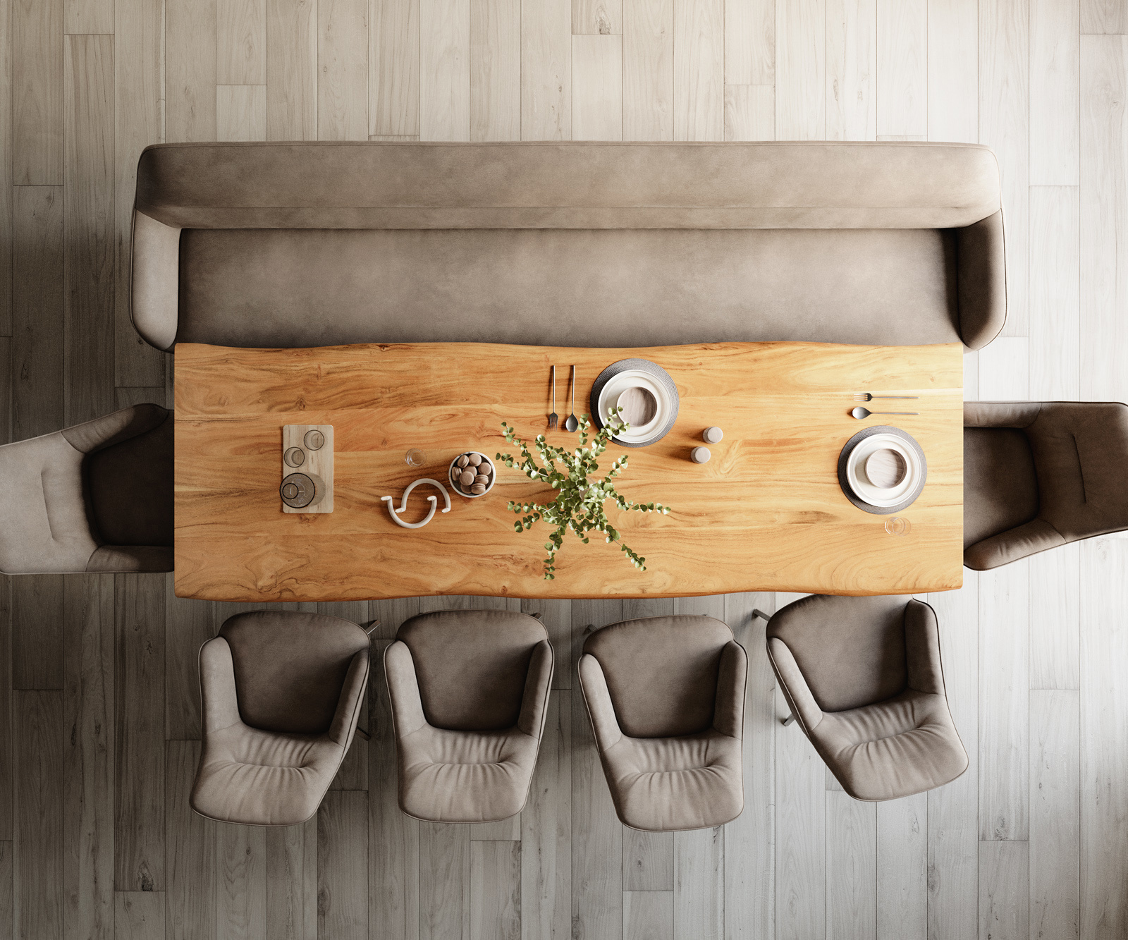 Jedálenská lavica Taya-Flex 300 cm mikrovlákno taupe vintage tenká podstava hranatá nerezová oceľ vrecková pružina - Image 6