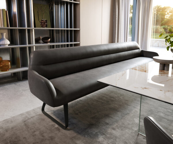 Lavica do jedálne Taya-Flex 300 cm mikrovlákno antracitová vintage čierna tenká podstava vrecková pružina